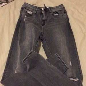 dark grey high waisted distressed jeans (size 7)